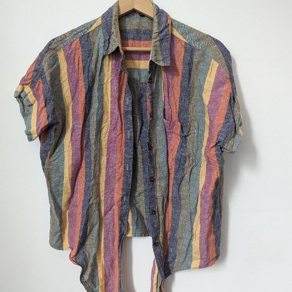 Madewell rainbow stripe linen shirt